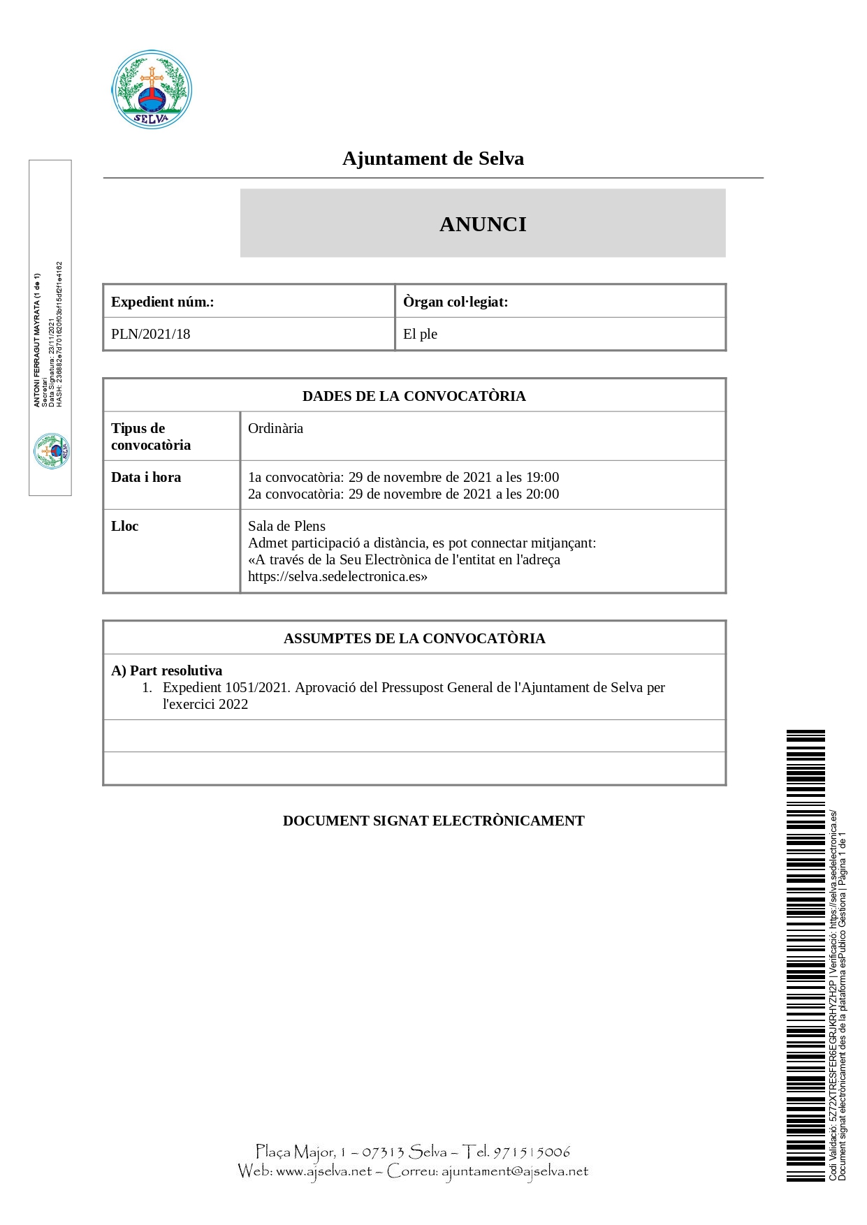 Convocatòria Ple