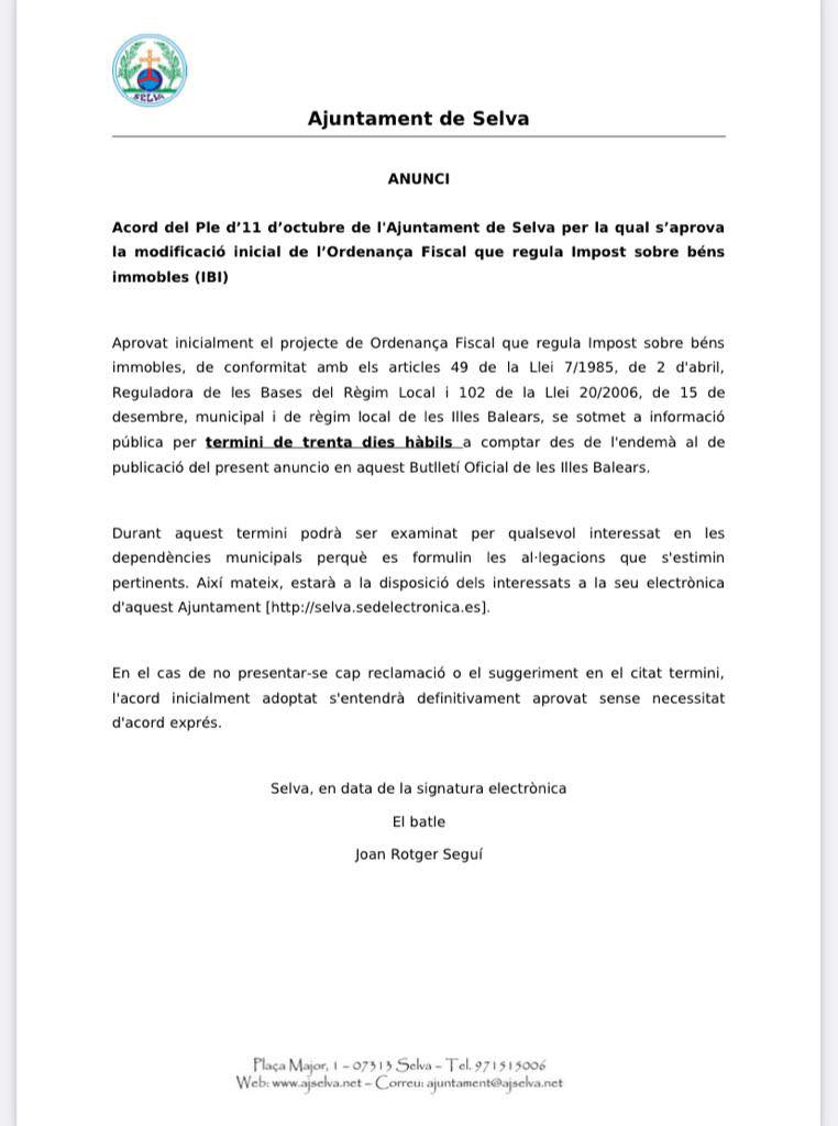 Aprovació d'una rebaixa de l'Impost de Béns Immobles