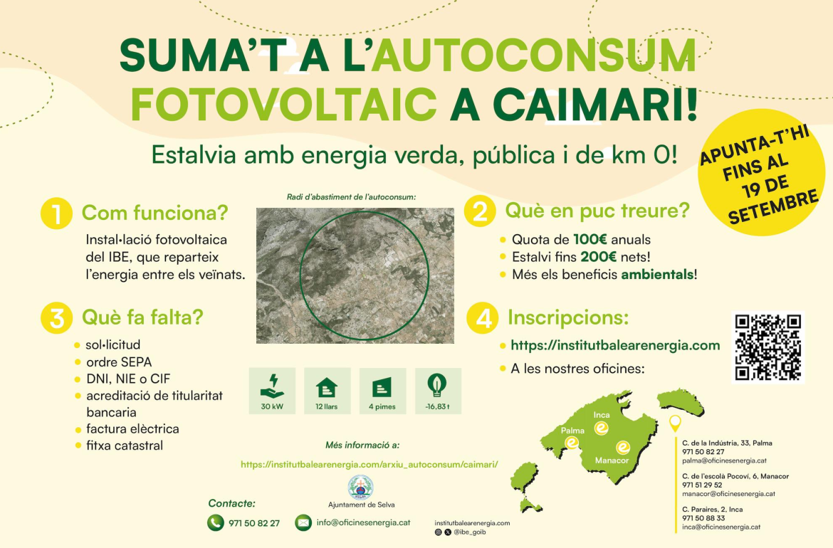Portada Suma't a l'autoconsum fotovoltaic a Caimari!
