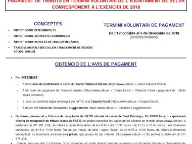 Pagament de tributs en termini voluntàri de l'Ajuntament de Selva corresponent a l'exercici 2018.