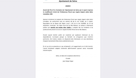 Portada Aprovació d'una rebaixa de l'Impost de Béns Immobles