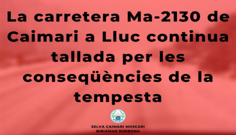 Portada La carretera de Caimari a Lluc continuarà tancada
