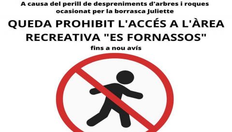 Queda prohibit l'accés a l'àrea recreativa "Es Fornassos"