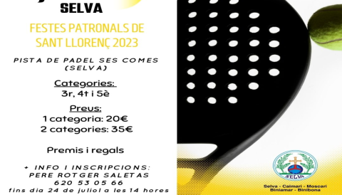 Portada Torneig de pàdel Selva - Festes patronals de Sant Llorenç 2023 