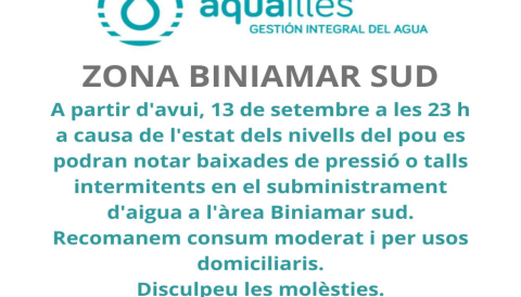 Portada Informació Aquailles zona Biniamar sud