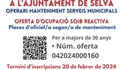 Portada Ofertes de feina de SOIB Reactiva per l'Ajuntament de Selva