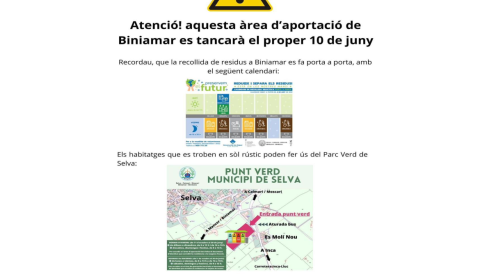 Portada Àrea d'aportació de Biniamar