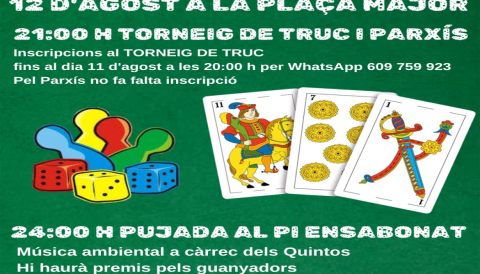 Portada Torneig de truc i parxís + pujada al pi ensabonat
