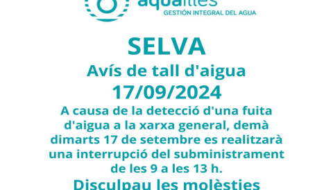 Portada Tall d'aigua a Selva