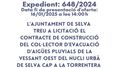 Portada Licitació del contracte de construcció del col·lector d'evacuació d'aigües pluvials