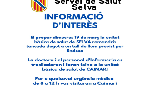 Portada La unitat bàsica de salut de Selva romandrà tancada