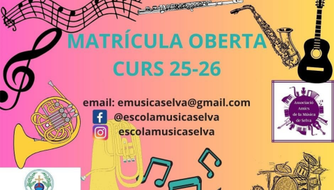 Portada Matrícula oberta cursz 25-26 Escola de Música de Selva