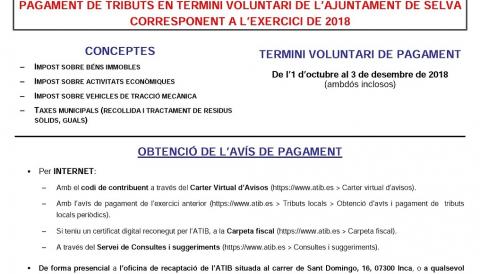 Pagament de tributs en termini voluntàri de l'Ajuntament de Selva corresponent a l'exercici 2018.