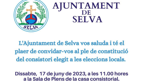 Portada L'Ajuntament de Selva vos convida al ple de constitució del consistori elegit a les eleccions locals