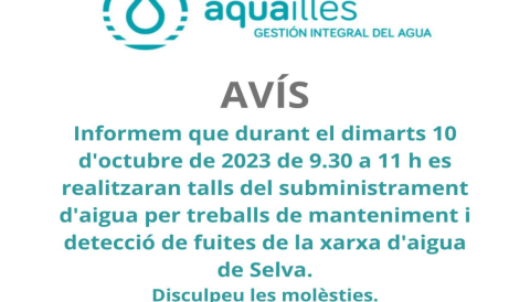 Portada Avís Aquailles - Talls del subministrament d'aigua
